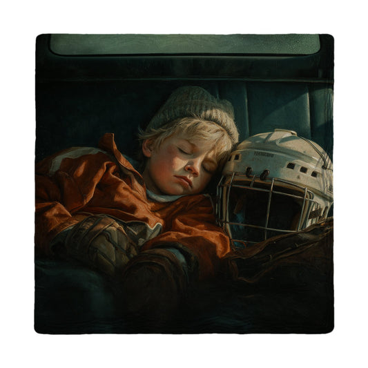Tuckered Out Hockey Kid | Ceramic Drink Coaster