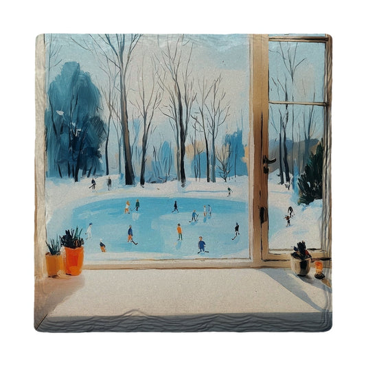 Winter Rink Window View | Ceramic Drink Coaster