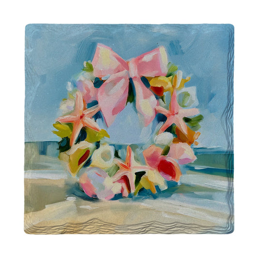 Seashell Christmas Wreath | Ceramic Drink Coaster