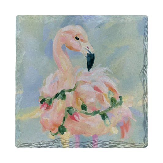 Festive Flamingo Lights | Ceramic Drink Coaster