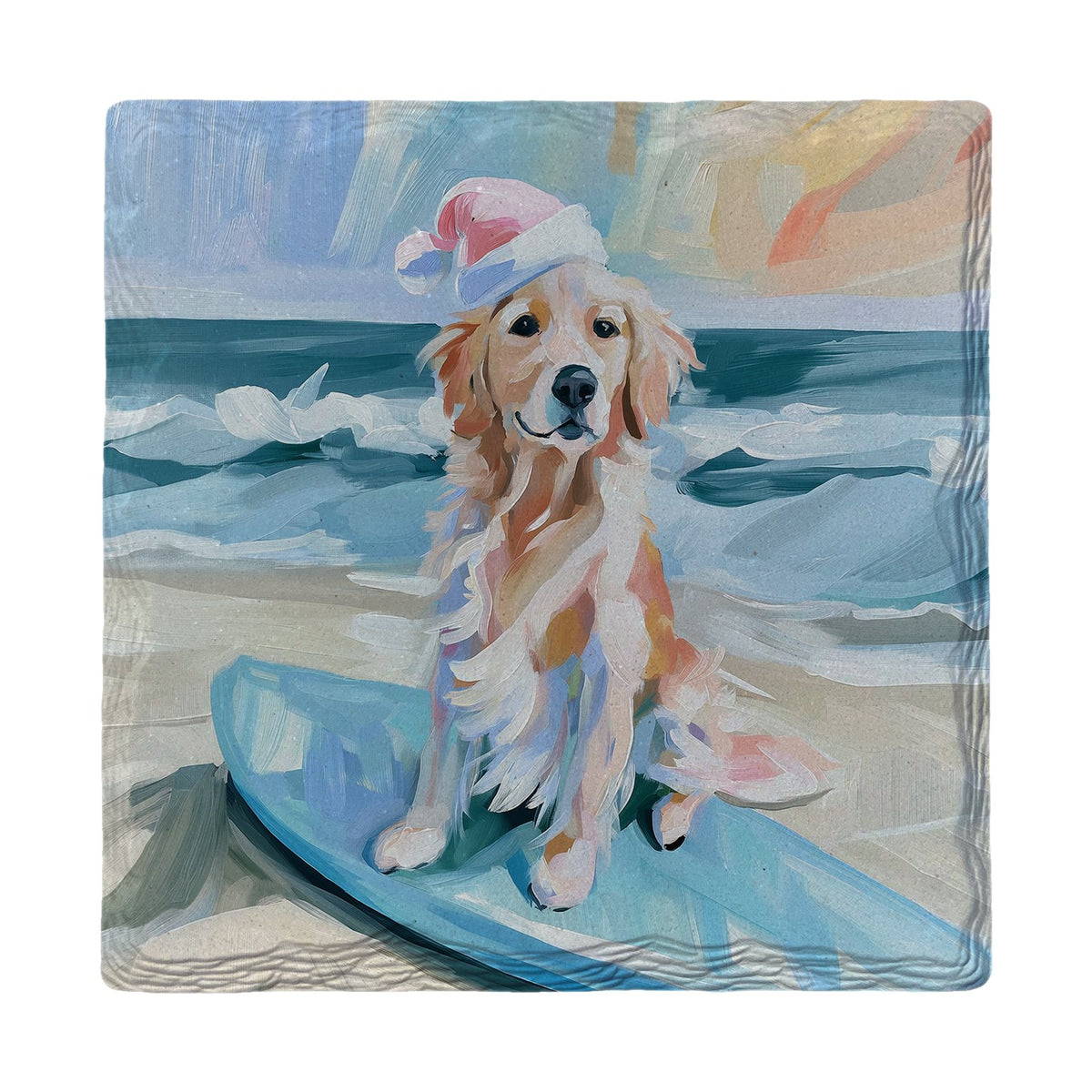Santa Paws Surf Pup | Ceramic Drink Coaster