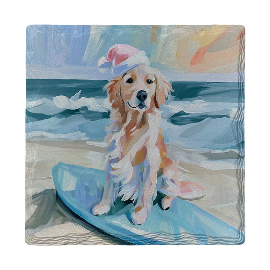 Santa Paws Surf Pup | Ceramic Drink Coaster