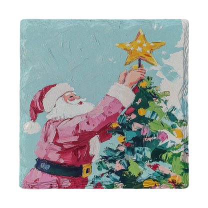 Santa Topping the Tree | Ceramic Drink Coaster