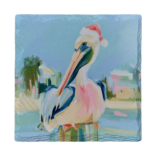 Pelican in a Santa Hat | Ceramic Drink Coaster