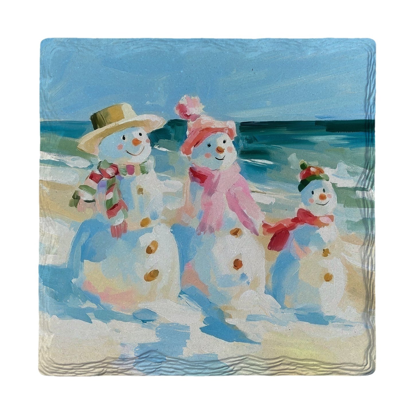 Snowman Family Beach Day | Ceramic Drink Coaster