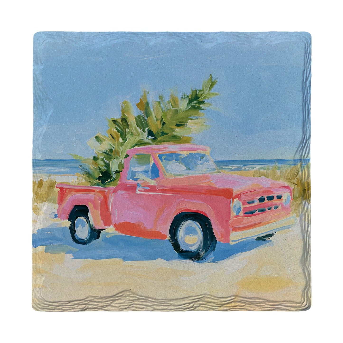 Pink Truck Christmas Tree | Ceramic Drink Coaster