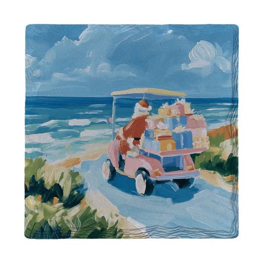 Santa's Beach Cart Delivery | Ceramic Drink Coaster