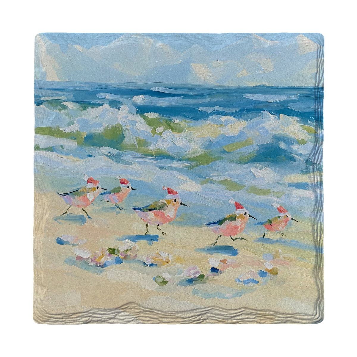 Santa Hat Sandpipers | Absorbent Ceramic Drink Coaster