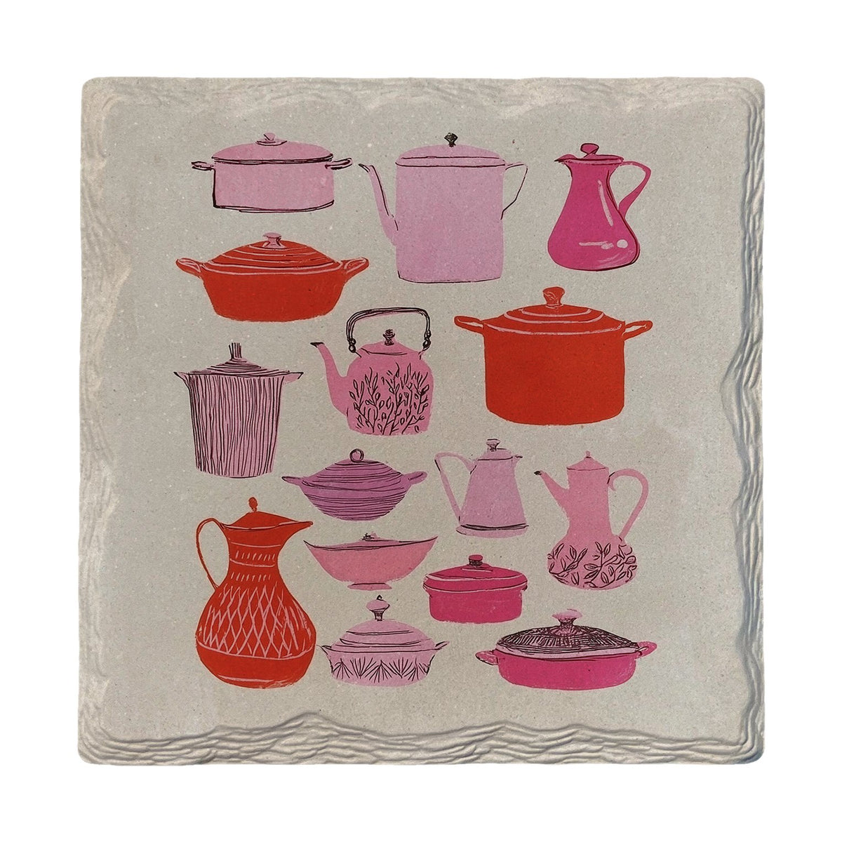 Retro Pink Kitchen Pots | Ceramic Drink Coaster