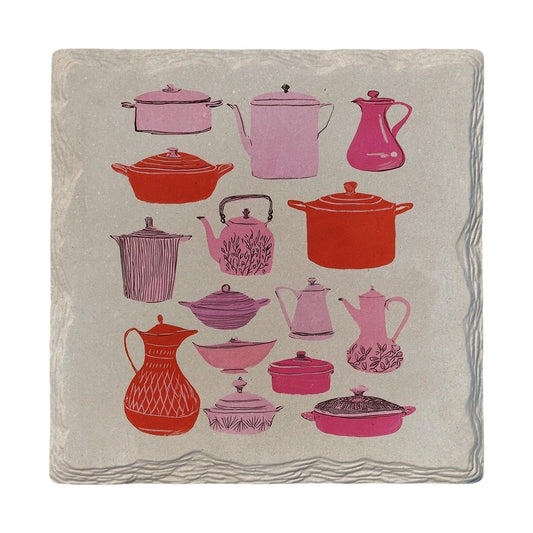 Retro Pink Kitchen Pots | Ceramic Drink Coaster
