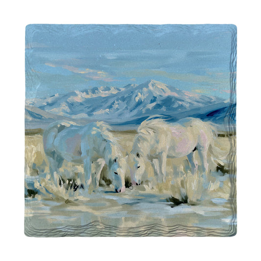 White Horses at the Creek | Ceramic Drink Coaster