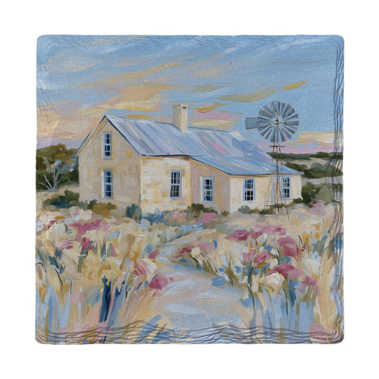 Windmill Farmhouse at Dusk | Ceramic Drink Coaster