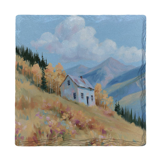 Mountainside Autumn Cottage | Ceramic Drink Coaster