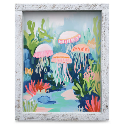 Colorful Jellyfish | Real Wood Framed Wall Art Print