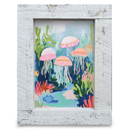 Colorful Jellyfish | Real Wood Framed Wall Art Print