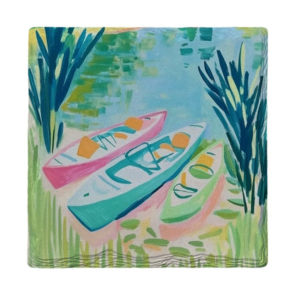 Three Kayaks Ashore | Absorbent Ceramic Drink Coaster