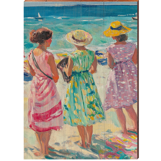 Beach Ladies Portrait | Wall Art Print on Real Wood