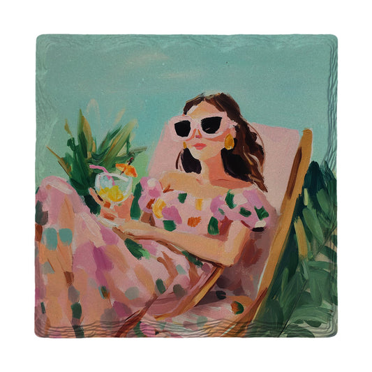 Cocktail Hour Lounger | Ceramic Drink Coaster