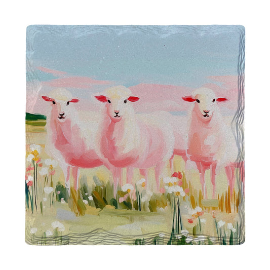 Pink Pasture Lambs | Ceramic Drink Coaster