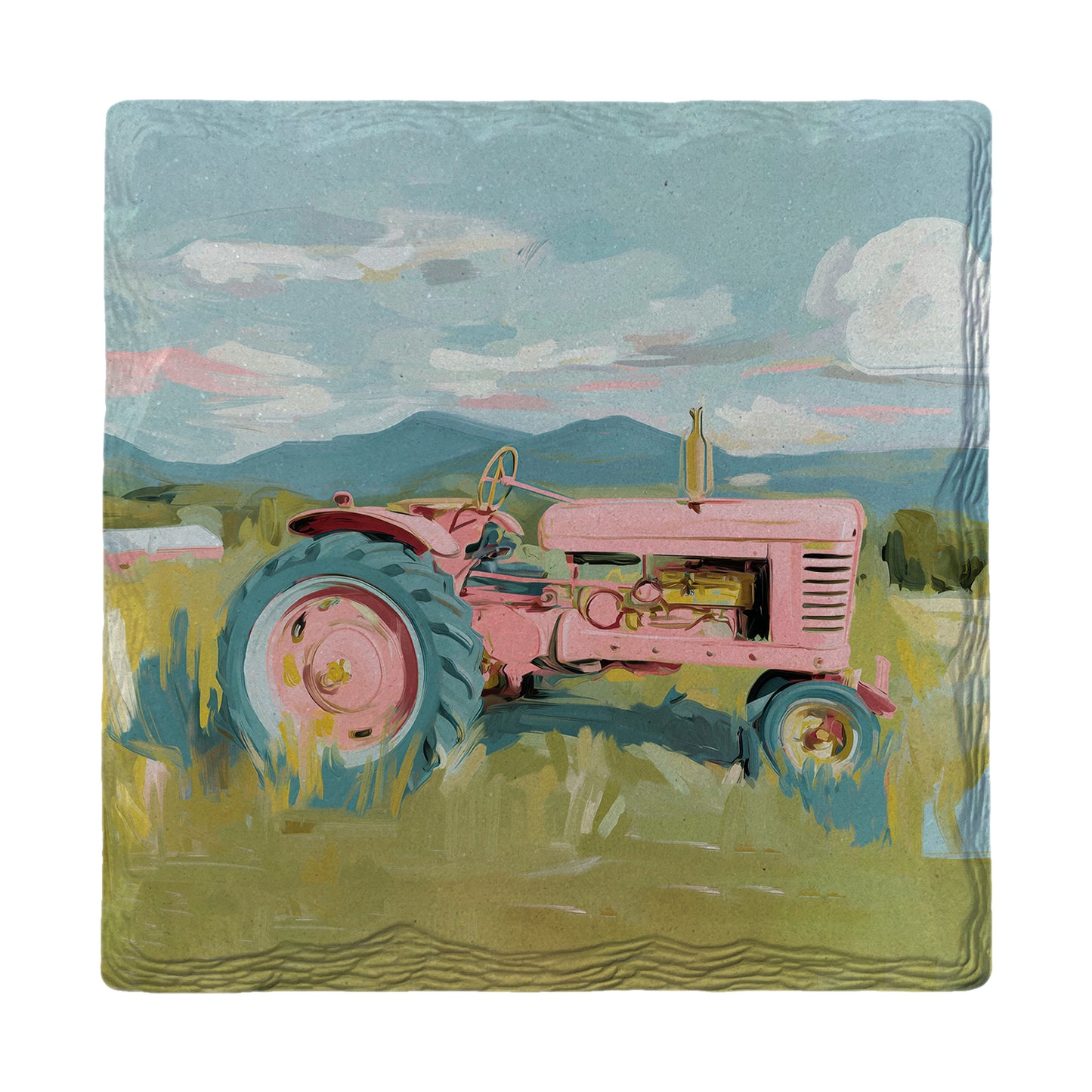 Picturesque Pink Tractor | Ceramic Drink Coaster