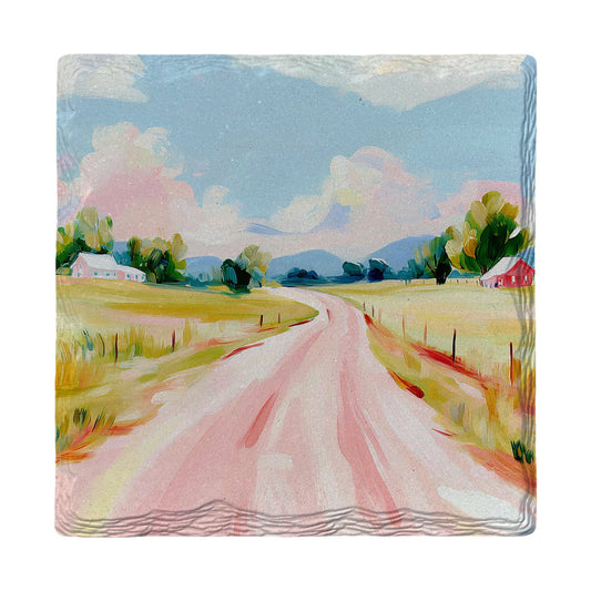 Pink Country Road | Ceramic Drink Coaster