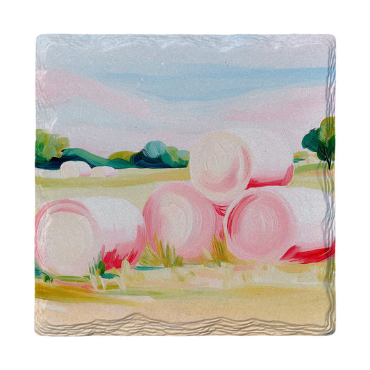 Pink Hay Bales | Ceramic Drink Coaster