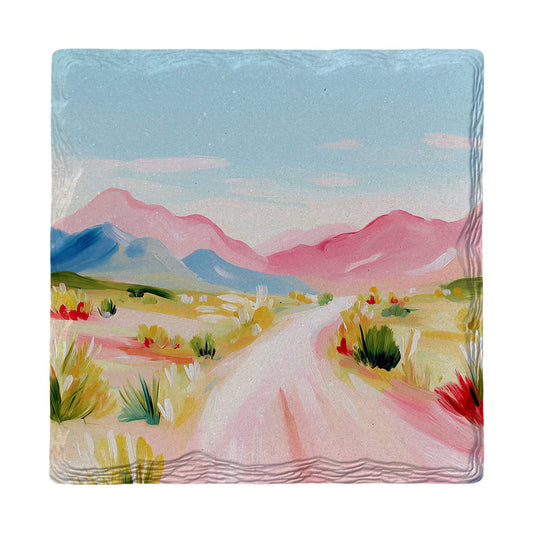 Pink Mountain Desert Road | Ceramic Drink Coaster