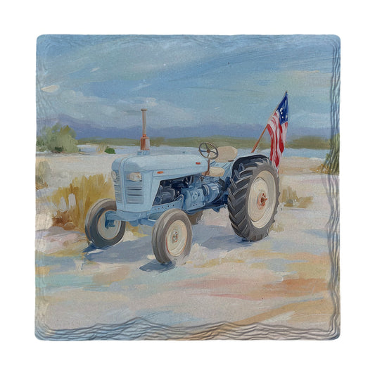Patriotic Blue Tractor | Ceramic Drink Coaster