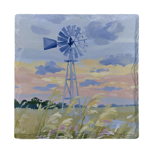 Prairie Windmill Sunset | Ceramic Drink Coaster