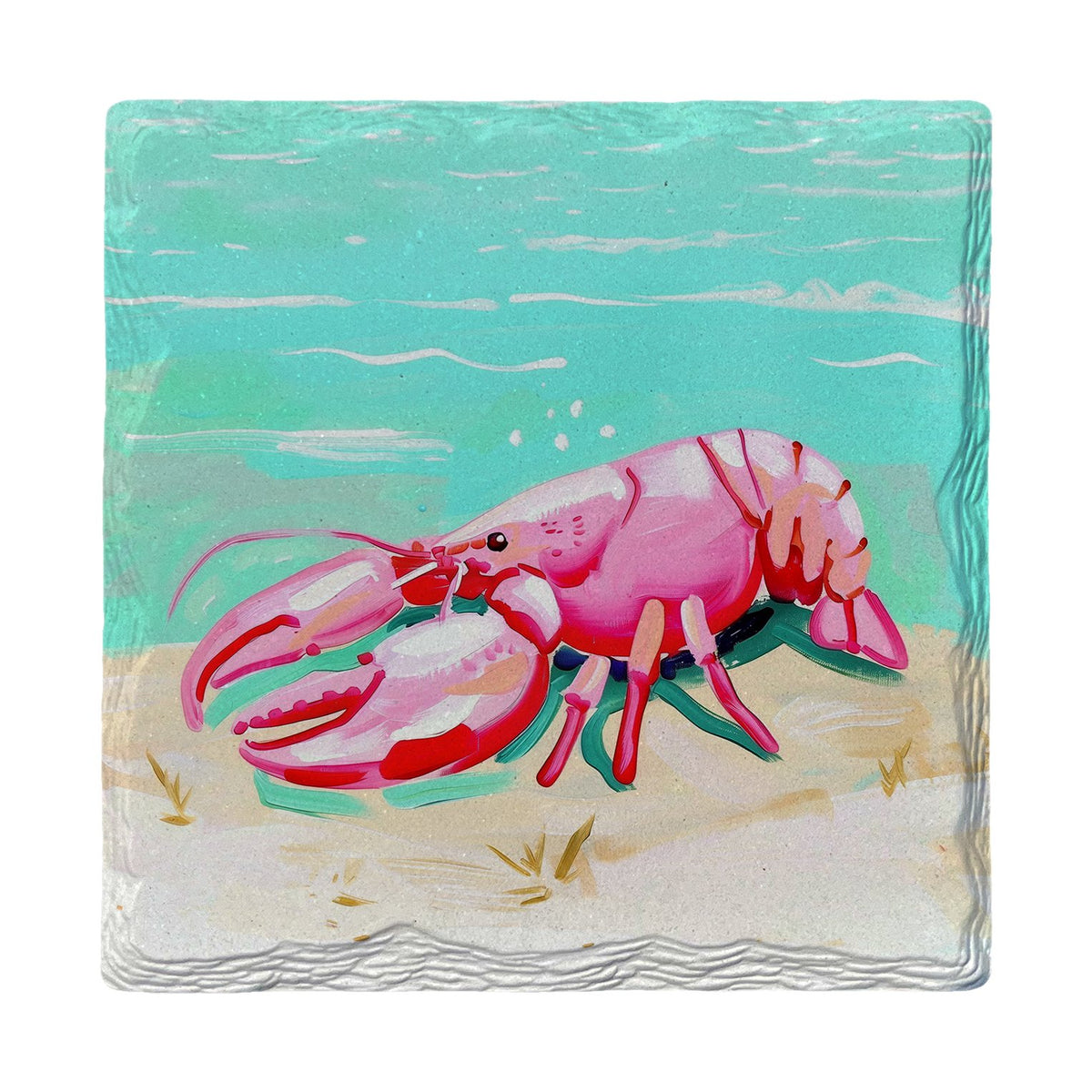 Pink Lobster Beach | Ceramic Drink Coaster