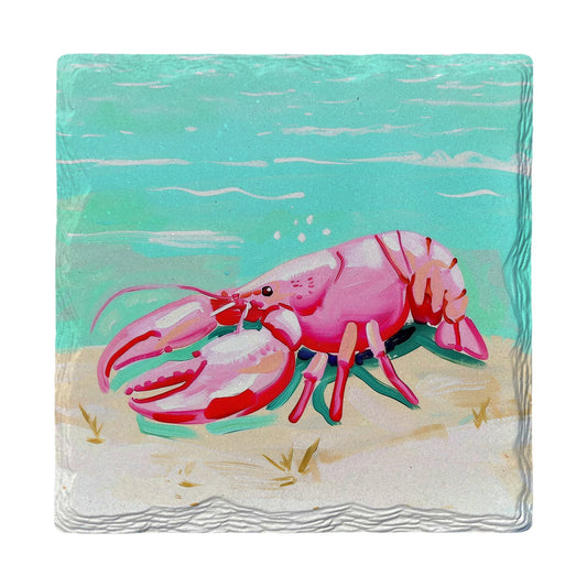 Pink Lobster Beach | Ceramic Drink Coaster