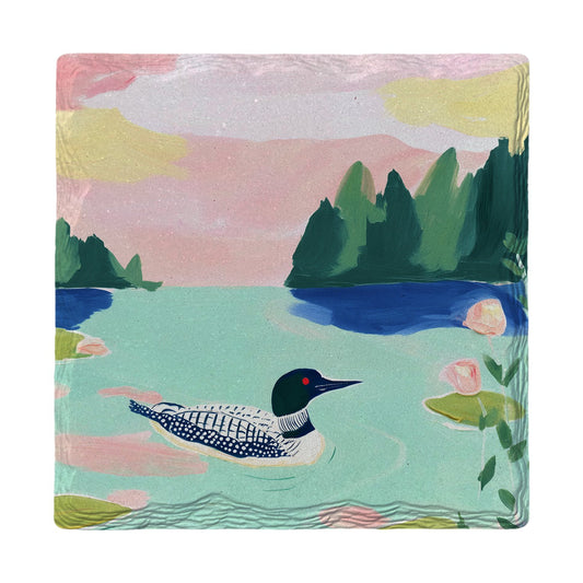 Loon at Sunset Lake | Ceramic Drink Coaster