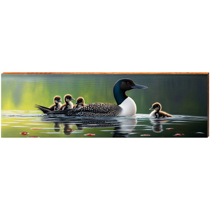 Happy Loon Family | Wall Art Print on Real Wood