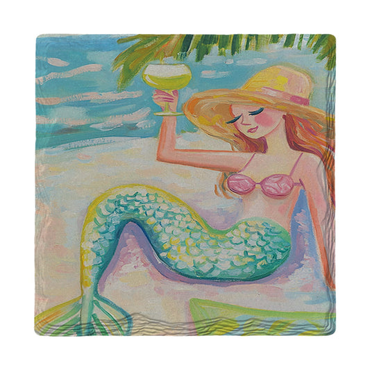 Mermaid with a Wine Glass | Absorbent Ceramic Drink Coaster