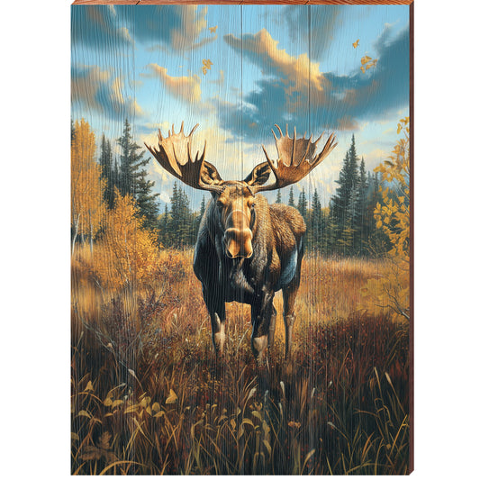 Majestic Moose Portrait | Wall Art Print on Real Wood