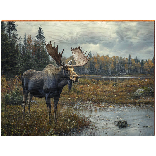 Northwoods Moose Portrait | Wall Art Print on Real Wood