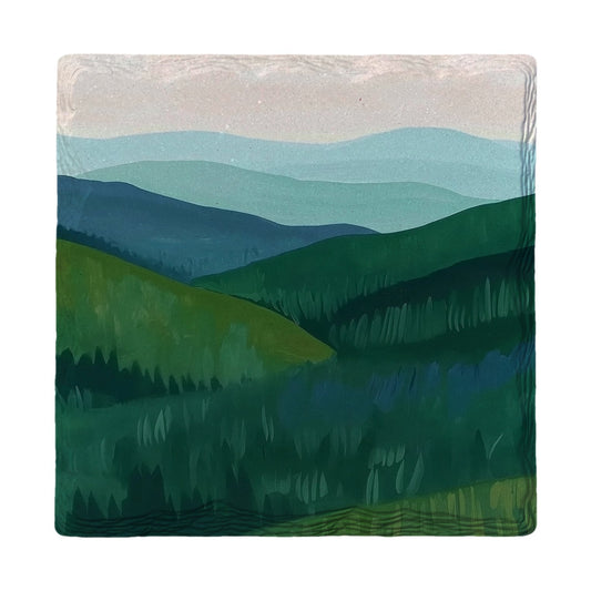 Misty Green Ridges | Ceramic Drink Coaster