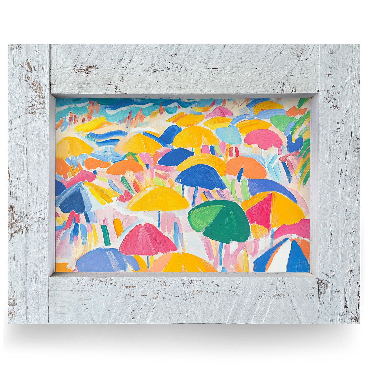 Colorful Beach Umbrellas | Real Wood Framed Wall Art Print