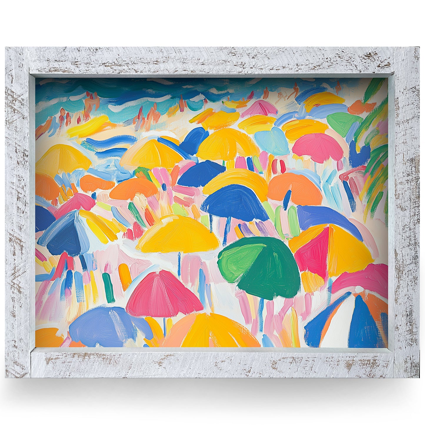 Colorful Beach Umbrellas | Real Wood Framed Wall Art Print