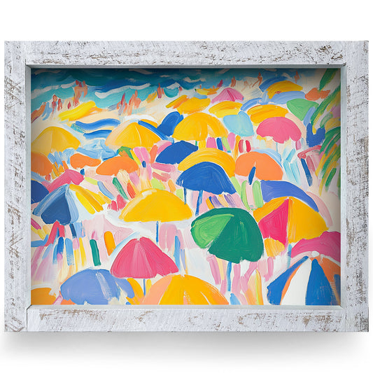 Colorful Beach Umbrellas | Real Wood Framed Wall Art Print