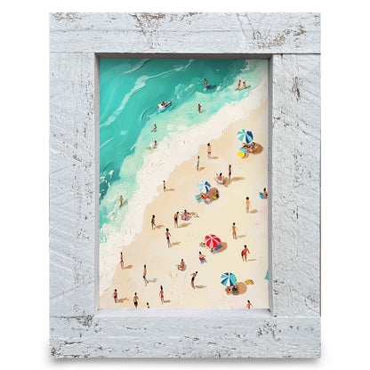 Colorful Busy Beach | Real Wood Framed Wall Art Print