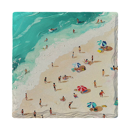 Colorful Busy Beach | Ceramic Drink Coaster
