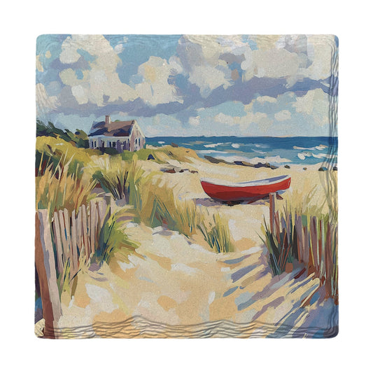 Red Boat by the Dunes | Ceramic Drink Coaster