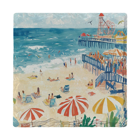 Summer Pier Umbrellas | Ceramic Drink Coaster