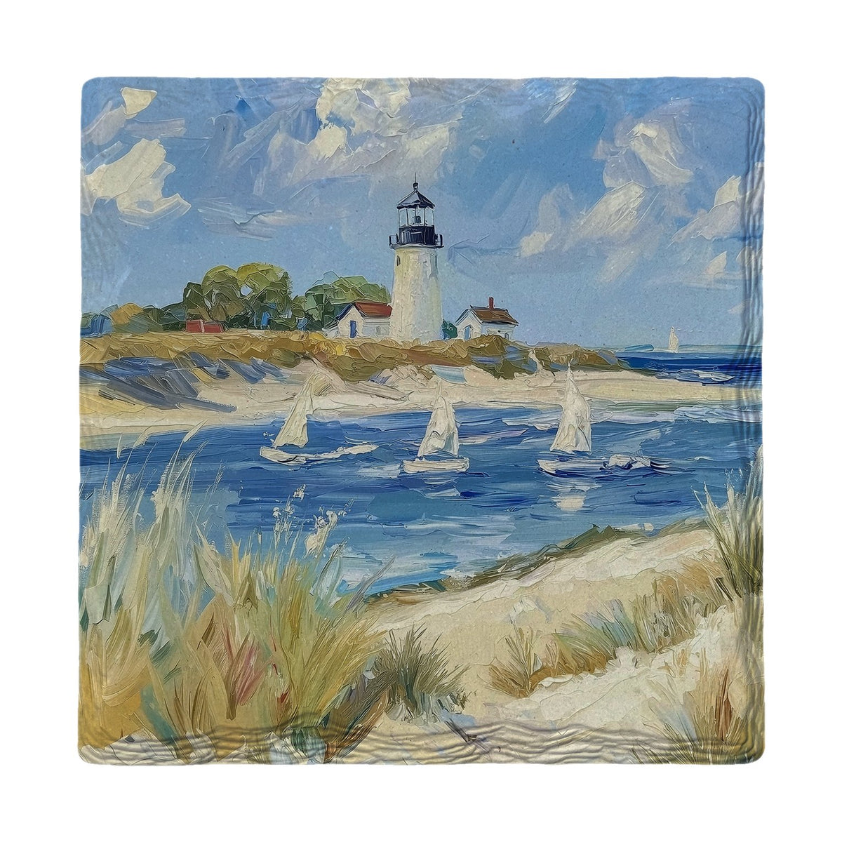 Lighthouse Sailboat Harbor | Ceramic Drink Coaster