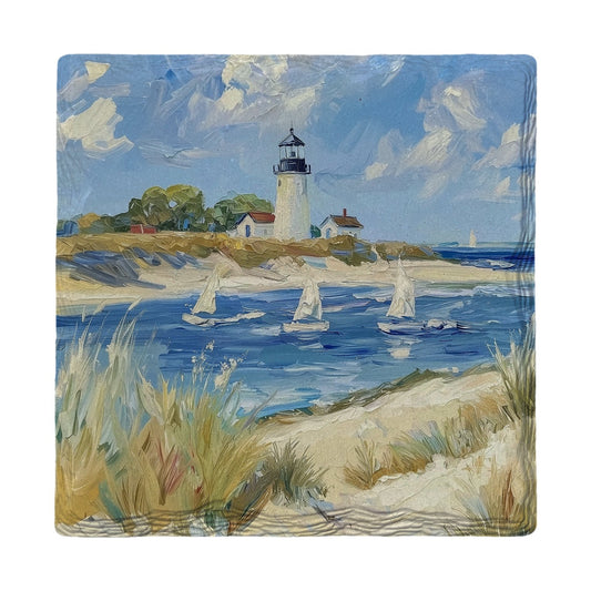 Lighthouse Sailboat Harbor | Ceramic Drink Coaster