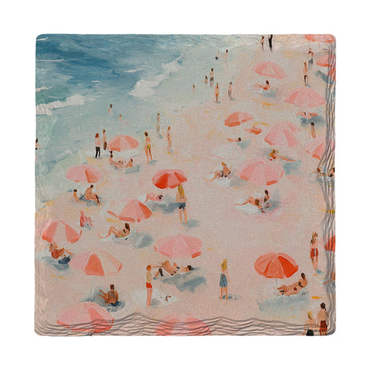 Pink Umbrella Beach Day | Ceramic Drink Coaster