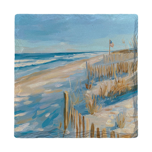 Seaside Fence and Flag | Ceramic Drink Coaster