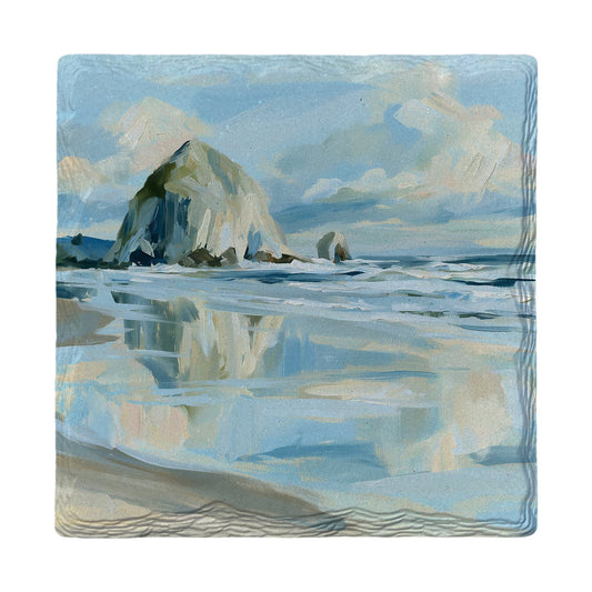 Haystack Rock Shoreline | Ceramic Drink Coaster