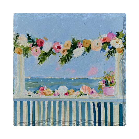 Christmas by the Sea Porch | Ceramic Drink Coaster